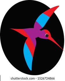 Illustration of a flying colorful Colibri. Bird of hummingbirds. Vector drawing for logo or Illustration.