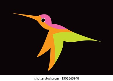 Illustration of a flying colorful Hummingbird or Colibri. Vector drawing for logo or Illustration.