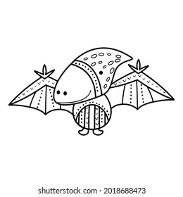 Illustration flying Dinosaur pterodactyl in doodle style. An isolated object on a white background. An animal of the Jurassic period similar to a dragon. Coloring pages for kids activity games