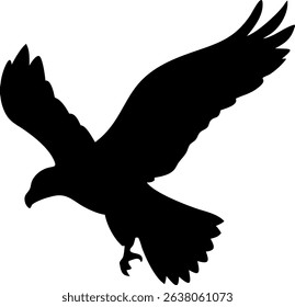 Illustration of a flying eagle in a black silhouette style. The design is suitable for various creative projects and applications.