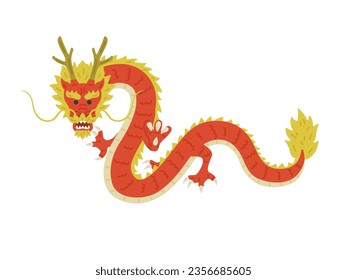 Ilustración de un dragón rojo volador, frontal.
