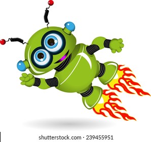 Illustration Of A Flying Green Cartoon Robot