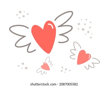 Illustration of flying hearts on a white background. The concept of relationships, love, joy and friendship, communication on the Internet. Cartoon vector illustration on white background.