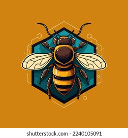 Illustration of flying honey bee bumblebee character logo mascot flat color vector