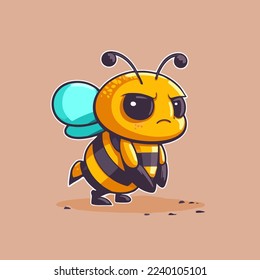 Illustration of flying honey bee bumblebee character logo mascot flat color vector