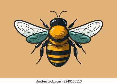 Ilustración de la abeja de miel voladora personaje de abejorro mascota de color plano vector