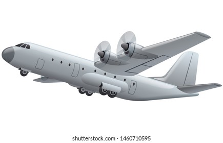 illustration of flying large propeller cargo plane