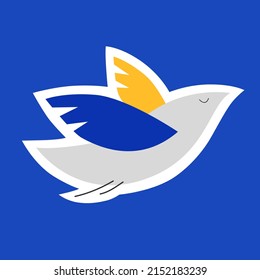 Illustration of flying peace bird in Ukrainian flag colors