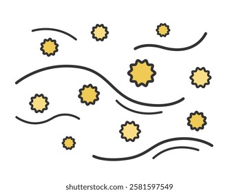 Illustration of flying pollen (line drawing).