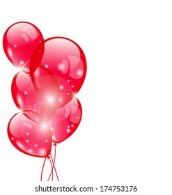 Illustration flying red balloons isolated on white background - vector