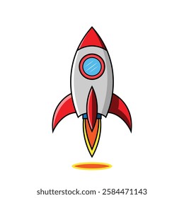 The Illustration of Flying Rocket Red