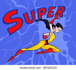 Illustration of a flying super lady