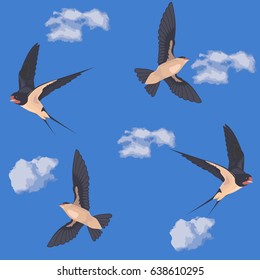 Illustration of flying swallows bird pattern