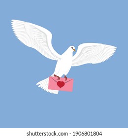 illustration of a flying white dove. bring a love envelope.