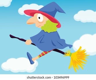 Illustration of a flying witch