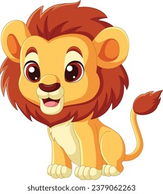 Illustration fo cartoon cute little lion sitting