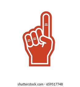 Illustration of a foam finger in red color. Fan hand glover