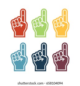 Illustration of a foam finger in six colors. Fan hand glover