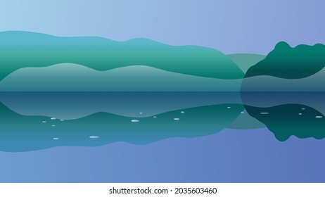 Illustration of foggy morning landscape