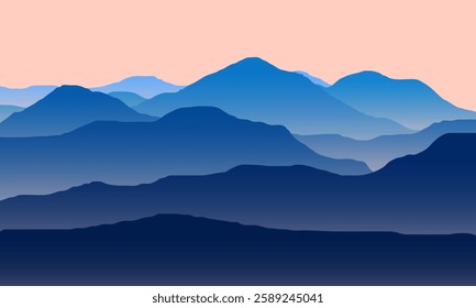 illustration of a foggy mountain view at dawn with conditions still dark