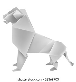 Illustration of folded paper model - lion. Vector illustration.