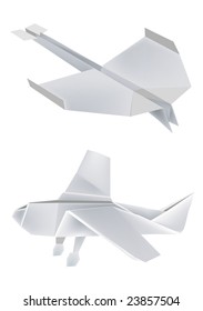 Illustration of folded paper models, airplanes on white background, Vector illustration.