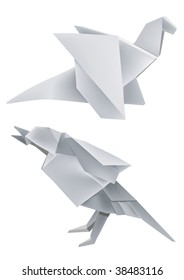 Illustration of folded paper models dragon and bird.