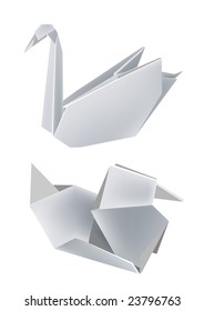 Illustration of folded paper models, swan and duck. Vector illustration.