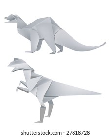 Illustration of folded paper models two dinosaurus. Vector illustration.