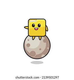 illustration of folder cartoon sitting on the moon , cute style design for t shirt, sticker, logo element