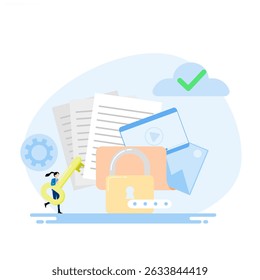 Illustration of folder containing confidential documents, Cloud security concept. can be used for banners, websites, and landing pages.