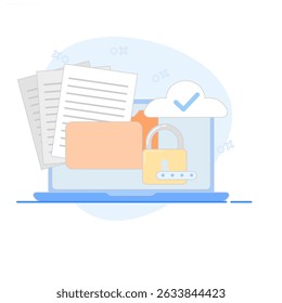 Illustration of folder containing confidential documents, Cloud security concept. can be used for banners, websites, and landing pages.