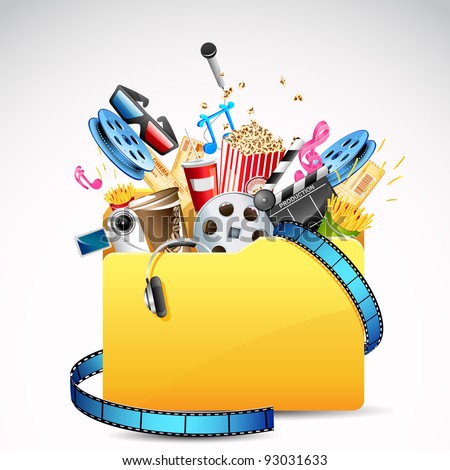 illustration of folder full of entertainment and cinema object