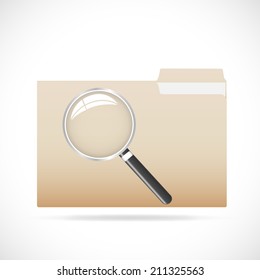 Illustration of a folder and magnifying glass isolated on a white background.