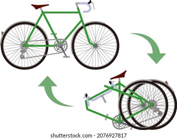 Illustration of a folding bicycle with a traditional shape