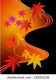 Illustration of foliage of Japanese style (black background)