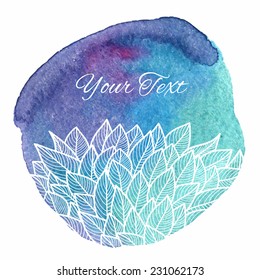 Illustration with foliage. Template banner or postcard. Watercolor background.