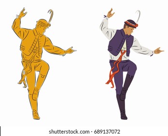 illustration of folklore dancer , color drawing, white background