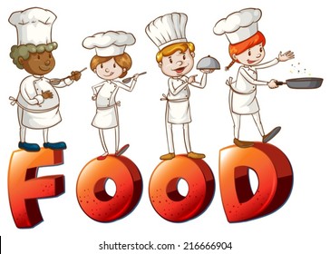 Illustration of the food artwork with chefs on a white background