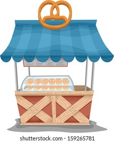 Illustration of a Food Cart Selling Pretzels