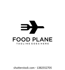 Illustration of a food delivery aircraft that is made simple with a fork in the middle logo deign