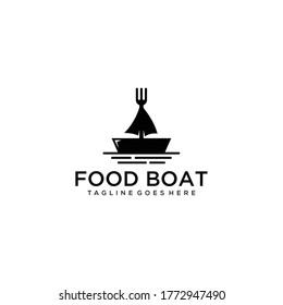 Illustration of a food delivery boat that is made simple with a fork in the middle.