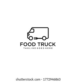 Illustration of a food delivery car that is made simple with a fork in the middle logo design.