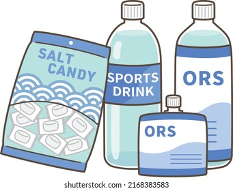 Illustration of food and drink for heat stroke measures