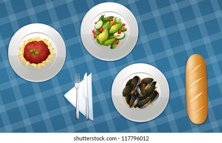 illustration of food on a blue background