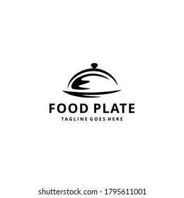 Ilustración diseño del logotipo del restaurante de silueta de placa de alimentos