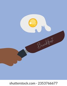 Illustration with Food Preparation and Throwingup Egg on a Frying Pan.