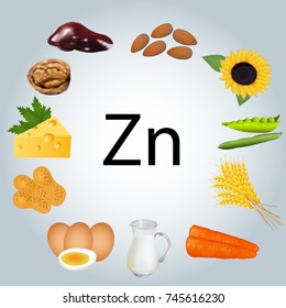 Illustration of food rich in zinc. Healthy eating