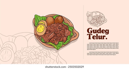 Illustration of food from Southeast Asia, Indonesia, especially Yogyakarta and Solo, known as Gudeg.