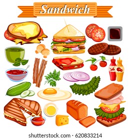 illustration of Food and Spice ingredient for Sandwich